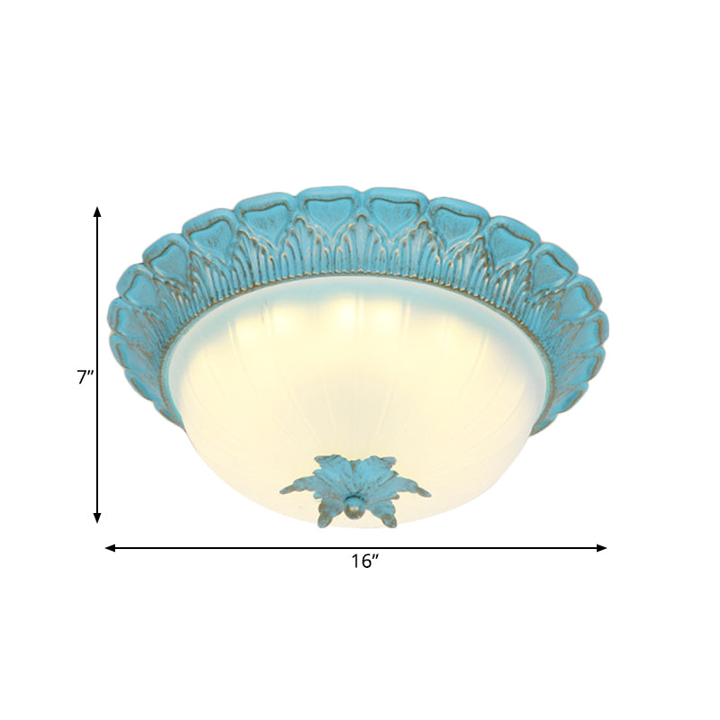 Domed Bedroom Flush Mount Lamp Romantic Pastoral Milky Glass 16"/19.5" Wide LED Blue Ceiling Lighting Clearhalo 'Ceiling Lights' 'Close To Ceiling Lights' 'Close to ceiling' 'Flush mount' Lighting' 729861