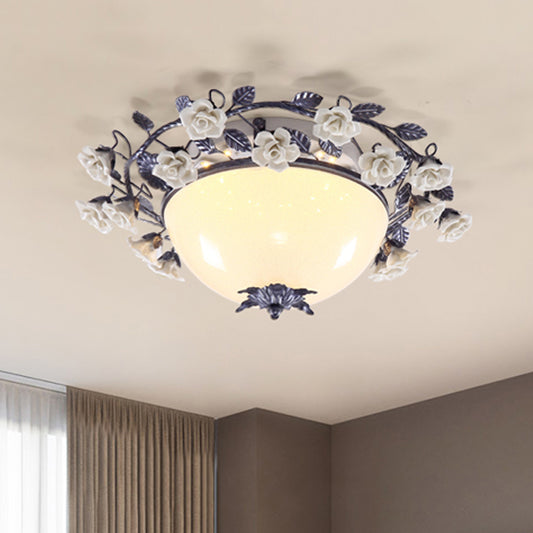 Korean Flower Bowl Ceiling Fixture White Glass LED Flush Mount Spotlight for Living Room, 20"/25" Width Clearhalo 'Ceiling Lights' 'Close To Ceiling Lights' 'Close to ceiling' 'Flush mount' Lighting' 729863