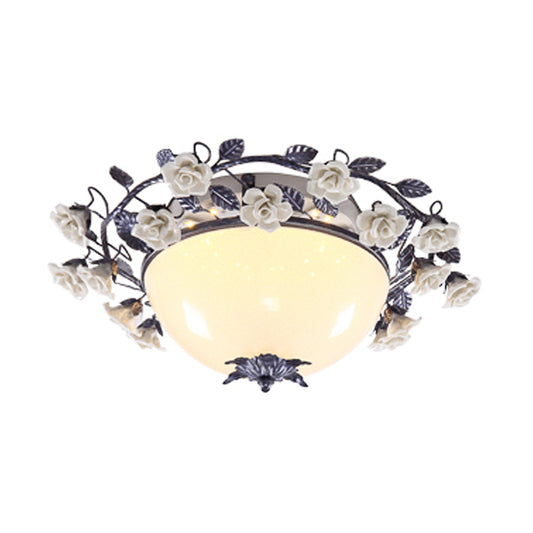 Korean Flower Bowl Ceiling Fixture White Glass LED Flush Mount Spotlight for Living Room, 20"/25" Width Clearhalo 'Ceiling Lights' 'Close To Ceiling Lights' 'Close to ceiling' 'Flush mount' Lighting' 729864