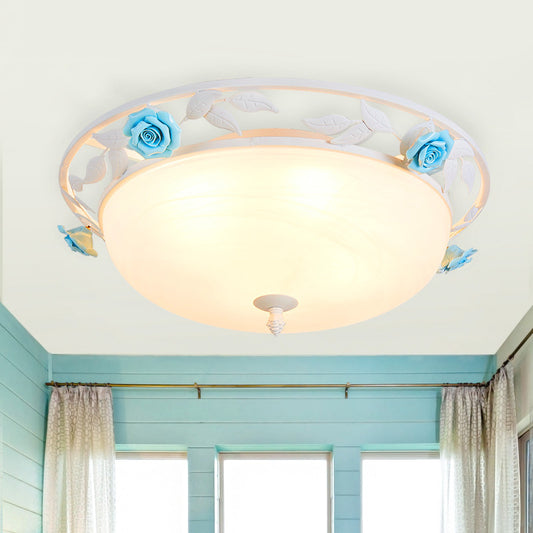 LED Ceiling Flush Mount Countryside Bedroom Flushmount Lighting with Dome White Glass Shade White Clearhalo 'Ceiling Lights' 'Close To Ceiling Lights' 'Close to ceiling' 'Flush mount' Lighting' 729872