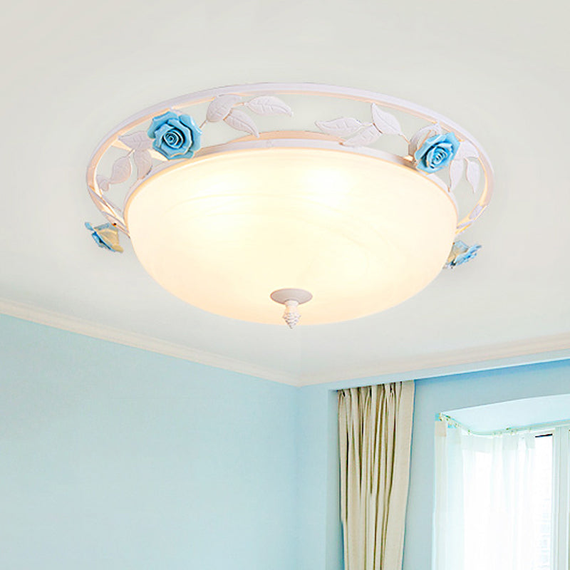 LED Ceiling Flush Mount Countryside Bedroom Flushmount Lighting with Dome White Glass Shade Clearhalo 'Ceiling Lights' 'Close To Ceiling Lights' 'Close to ceiling' 'Flush mount' Lighting' 729873