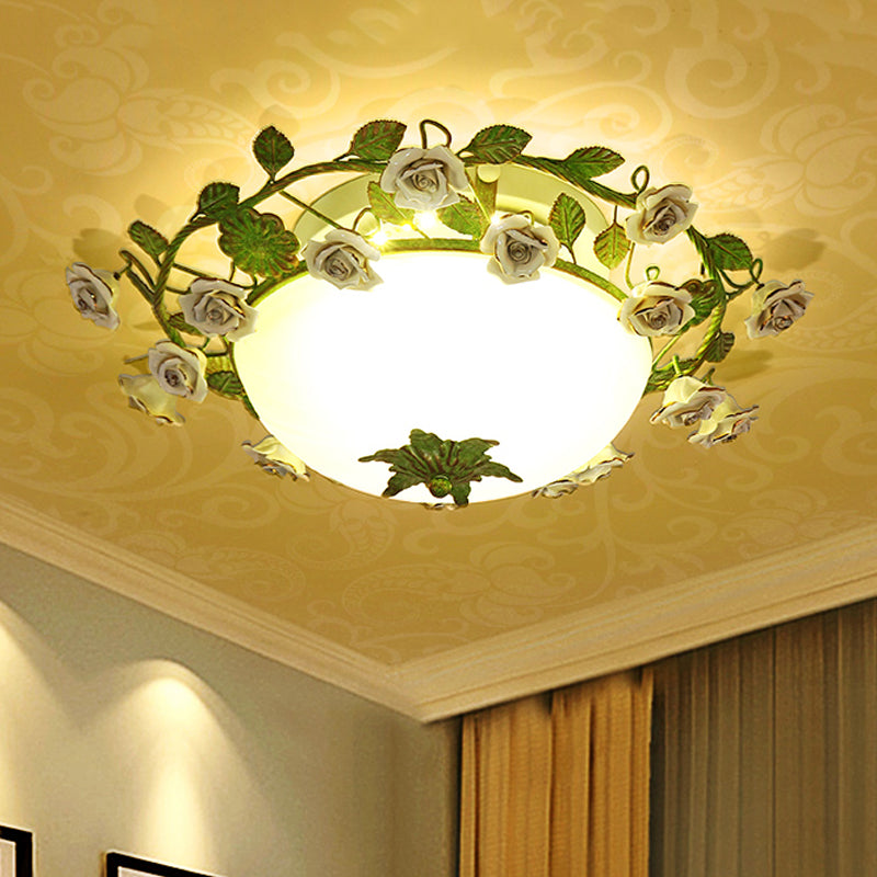 White Glass Bowl Ceiling Lighting Korean Flower LED Bedroom Semi Flush Mount Light Fixture, 16"/19.5" Wide White 16" Clearhalo 'Ceiling Lights' 'Close To Ceiling Lights' 'Close to ceiling' 'Semi-flushmount' Lighting' 729887