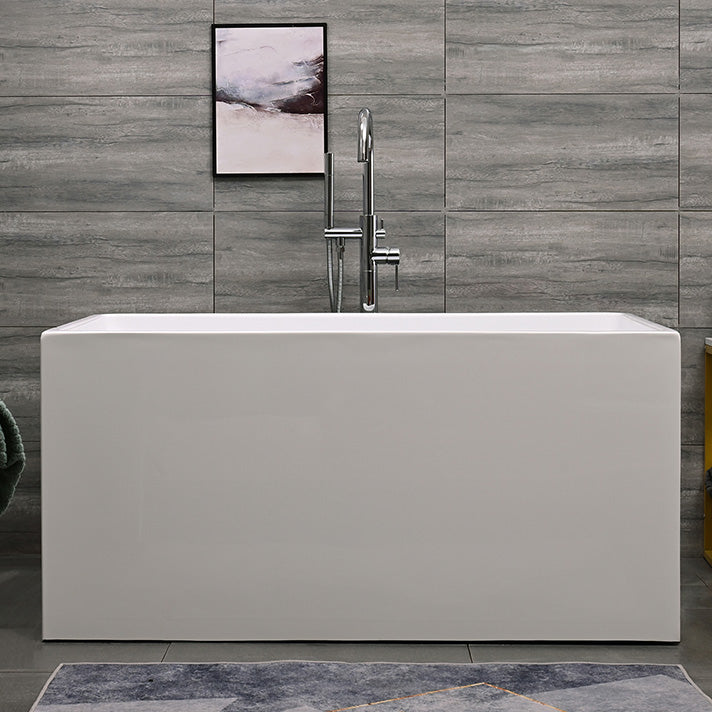 Acrylic Back to Wall Bathtub Rectangular Modern Soaking Bath Tub 43"L x 23"W x 27"H Without Seat Tub with Freestanding Tub Fillers Clearhalo 'Bathroom Remodel & Bathroom Fixtures' 'Bathtubs' 'Home Improvement' 'home_improvement' 'home_improvement_bathtubs' 'Showers & Bathtubs' 7298890