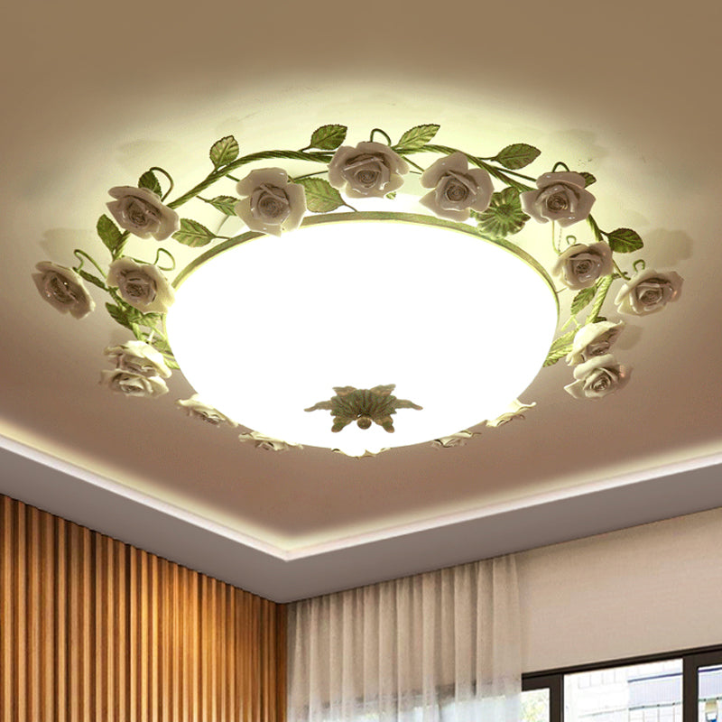 White Glass Bowl Ceiling Lighting Korean Flower LED Bedroom Semi Flush Mount Light Fixture, 16"/19.5" Wide White 19.5" Clearhalo 'Ceiling Lights' 'Close To Ceiling Lights' 'Close to ceiling' 'Semi-flushmount' Lighting' 729892