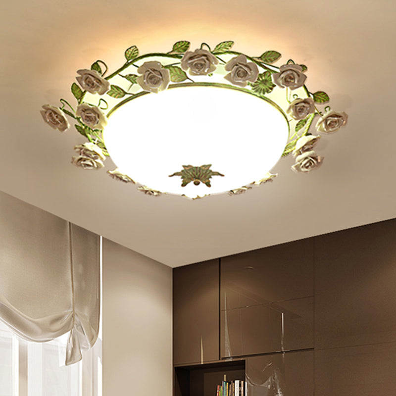 White Glass Bowl Ceiling Lighting Korean Flower LED Bedroom Semi Flush Mount Light Fixture, 16"/19.5" Wide Clearhalo 'Ceiling Lights' 'Close To Ceiling Lights' 'Close to ceiling' 'Semi-flushmount' Lighting' 729893