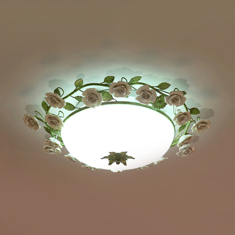 White Glass Bowl Ceiling Lighting Korean Flower LED Bedroom Semi Flush Mount Light Fixture, 16"/19.5" Wide Clearhalo 'Ceiling Lights' 'Close To Ceiling Lights' 'Close to ceiling' 'Semi-flushmount' Lighting' 729894