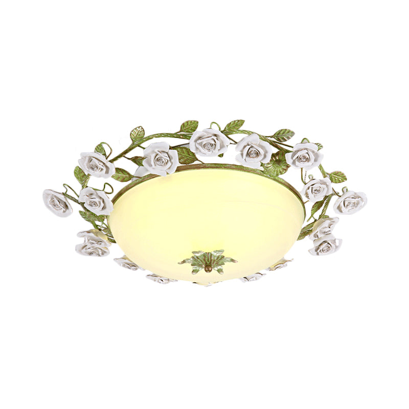 White Glass Bowl Ceiling Lighting Korean Flower LED Bedroom Semi Flush Mount Light Fixture, 16"/19.5" Wide Clearhalo 'Ceiling Lights' 'Close To Ceiling Lights' 'Close to ceiling' 'Semi-flushmount' Lighting' 729895