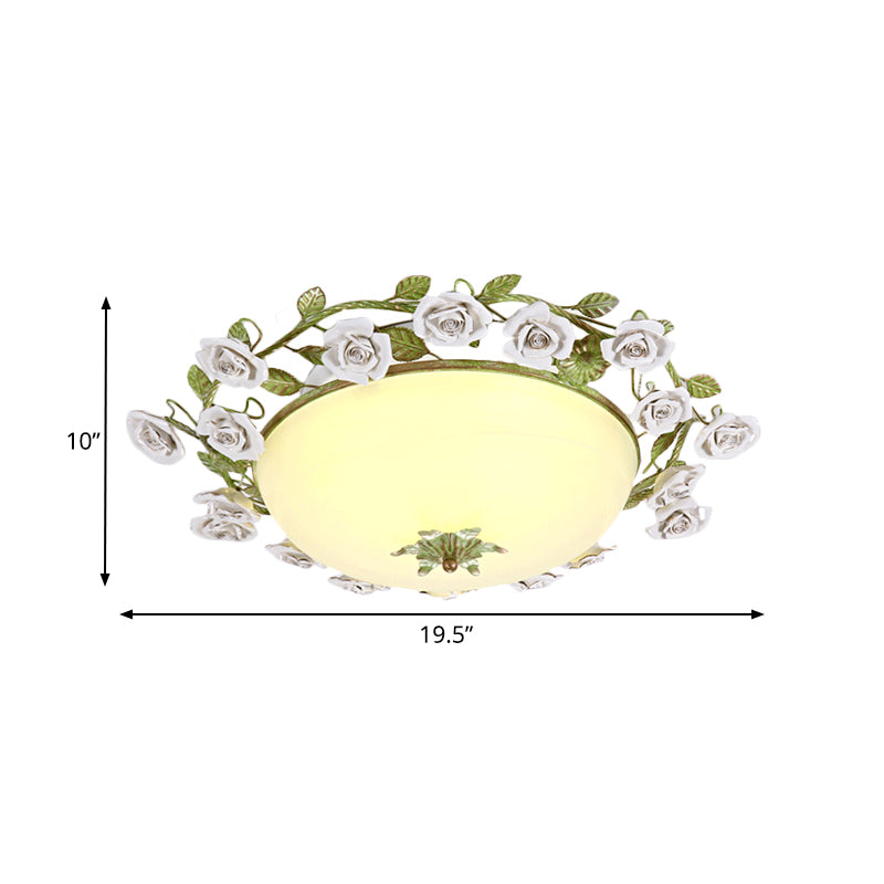 White Glass Bowl Ceiling Lighting Korean Flower LED Bedroom Semi Flush Mount Light Fixture, 16"/19.5" Wide Clearhalo 'Ceiling Lights' 'Close To Ceiling Lights' 'Close to ceiling' 'Semi-flushmount' Lighting' 729896