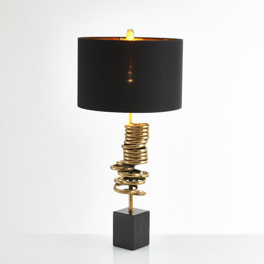 Multi Halo Ring Table Light Modern Metal 1 Bulb Brass Nightstand Lamp with Drum Black Fabric Shade Black Clearhalo 'Lamps' 'Table Lamps' Lighting' 729933