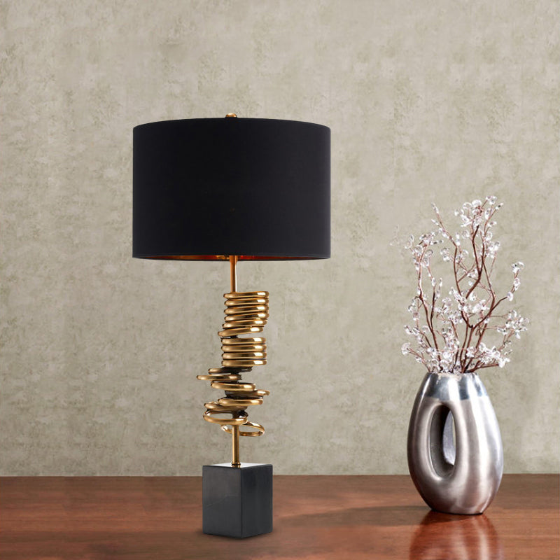 Multi Halo Ring Table Light Modern Metal 1 Bulb Brass Nightstand Lamp with Drum Black Fabric Shade Clearhalo 'Lamps' 'Table Lamps' Lighting' 729934