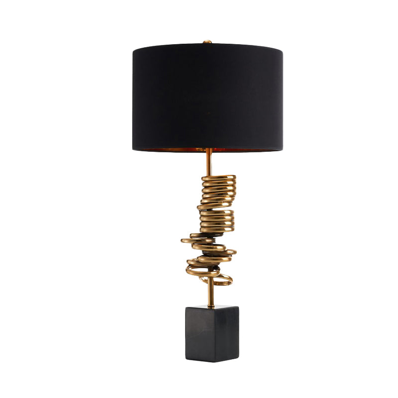 Multi Halo Ring Table Light Modern Metal 1 Bulb Brass Nightstand Lamp with Drum Black Fabric Shade Clearhalo 'Lamps' 'Table Lamps' Lighting' 729935