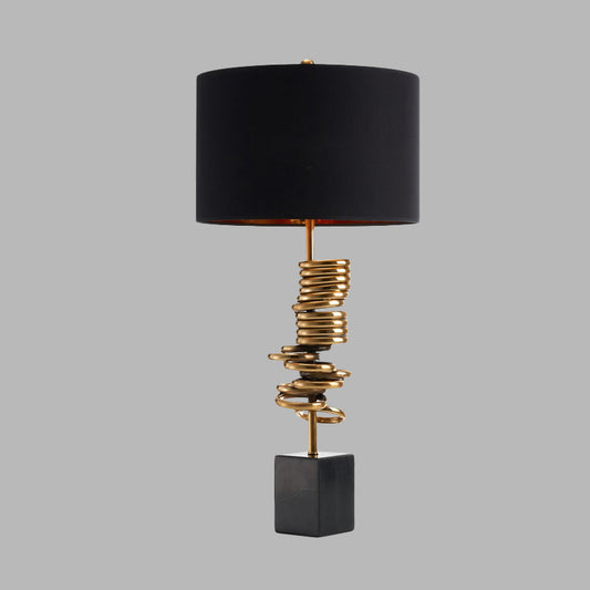 Multi Halo Ring Table Light Modern Metal 1 Bulb Brass Nightstand Lamp with Drum Black Fabric Shade Clearhalo 'Lamps' 'Table Lamps' Lighting' 729936