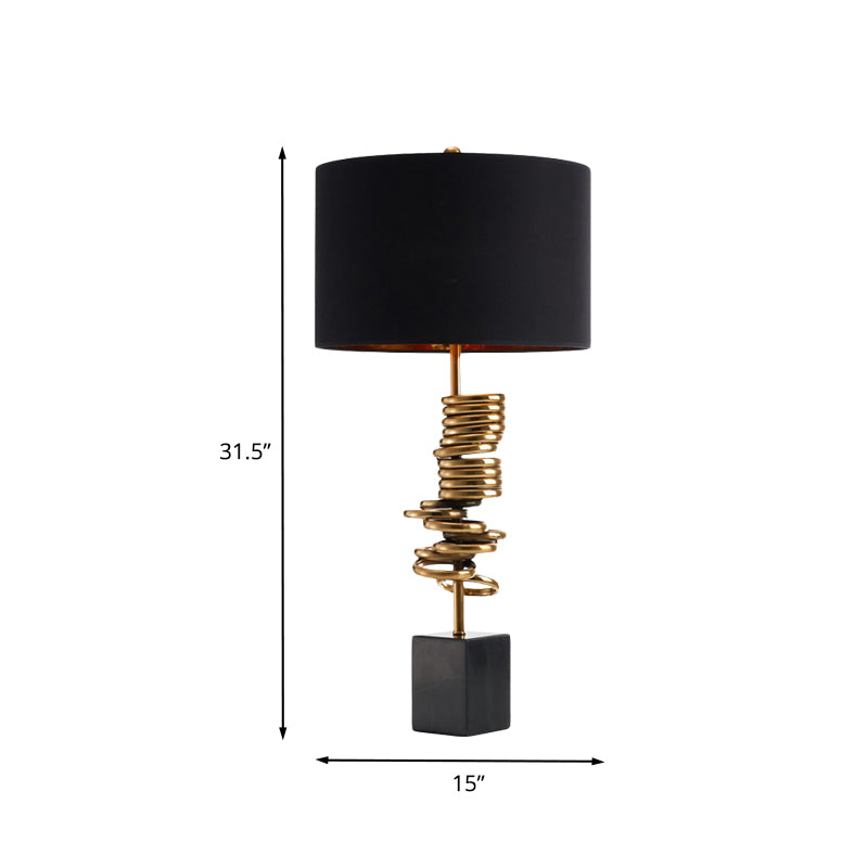 Multi Halo Ring Table Light Modern Metal 1 Bulb Brass Nightstand Lamp with Drum Black Fabric Shade Clearhalo 'Lamps' 'Table Lamps' Lighting' 729937