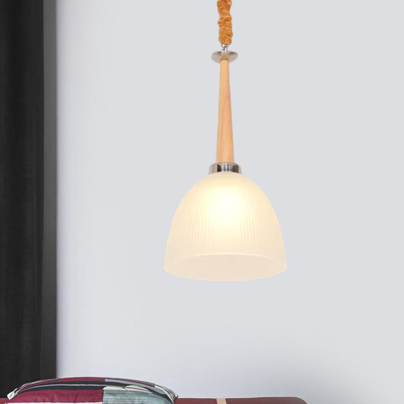 Simple 1-Head Ceiling Light Beige Dome Hanging Pendant Lamp with White Prismatic Glass Shade, 11.5"/14" Wide White Clearhalo 'Ceiling Lights' 'Glass shade' 'Glass' 'Modern Pendants' 'Modern' 'Pendant Lights' 'Pendants' Lighting' 729948