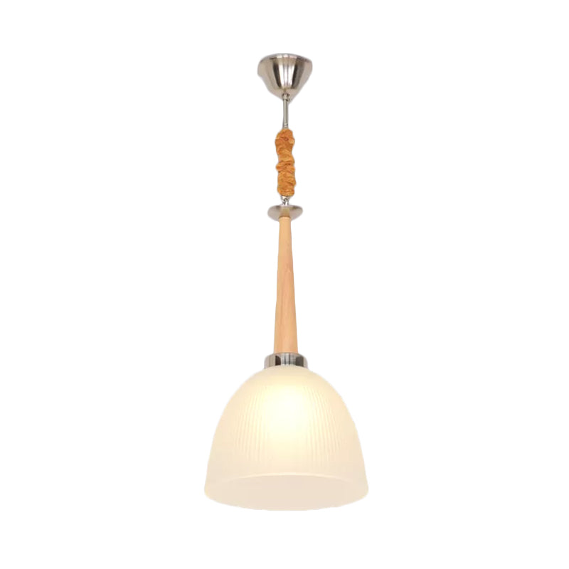 Simple 1-Head Ceiling Light Beige Dome Hanging Pendant Lamp with White Prismatic Glass Shade, 11.5"/14" Wide Clearhalo 'Ceiling Lights' 'Glass shade' 'Glass' 'Modern Pendants' 'Modern' 'Pendant Lights' 'Pendants' Lighting' 729950