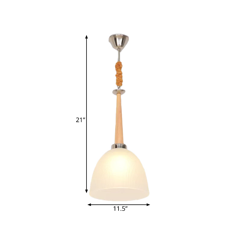 Simple 1-Head Ceiling Light Beige Dome Hanging Pendant Lamp with White Prismatic Glass Shade, 11.5"/14" Wide Clearhalo 'Ceiling Lights' 'Glass shade' 'Glass' 'Modern Pendants' 'Modern' 'Pendant Lights' 'Pendants' Lighting' 729952