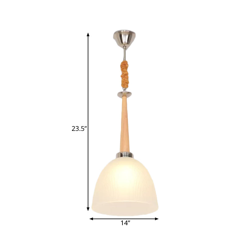 Simple 1-Head Ceiling Light Beige Dome Hanging Pendant Lamp with White Prismatic Glass Shade, 11.5"/14" Wide Clearhalo 'Ceiling Lights' 'Glass shade' 'Glass' 'Modern Pendants' 'Modern' 'Pendant Lights' 'Pendants' Lighting' 729953