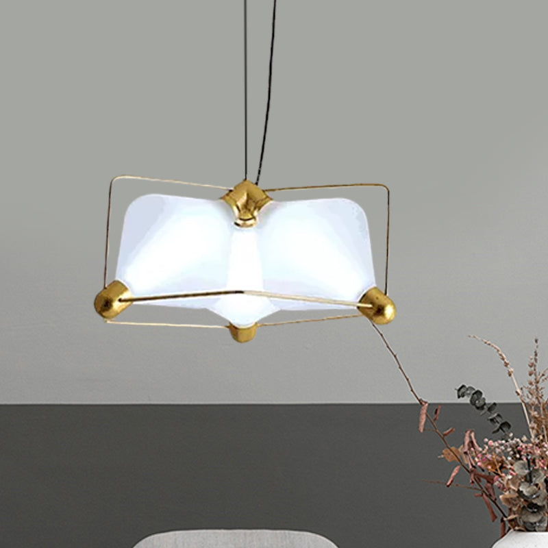 Opal Glass Diamond Ceiling Chandelier Contemporary 3 Bulbs Gold LED Hanging Ceiling Light with Frame in Warm/White Light Gold Clearhalo 'Ceiling Lights' 'Chandeliers' 'Glass shade' 'Glass' 'Modern Chandeliers' 'Modern' 'Pendant Lights' Lighting' 729954