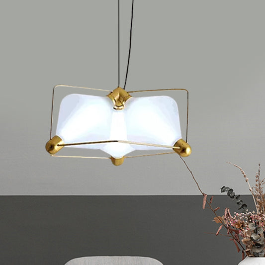 Opal Glass Diamond Ceiling Chandelier Contemporary 3 Bulbs Gold LED Hanging Ceiling Light with Frame in Warm/White Light Gold Clearhalo 'Ceiling Lights' 'Chandeliers' 'Glass shade' 'Glass' 'Modern Chandeliers' 'Modern' 'Pendant Lights' Lighting' 729954