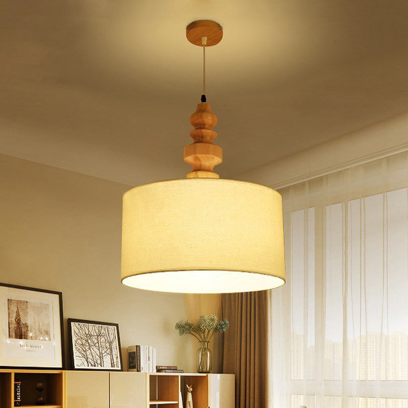 Minimalist 1-Head Hanging Light Fixture White Drum Drop Pendant with Fabric Shade over Dining Table Clearhalo 'Ceiling Lights' 'Modern Pendants' 'Modern' 'Pendant Lights' 'Pendants' Lighting' 729965
