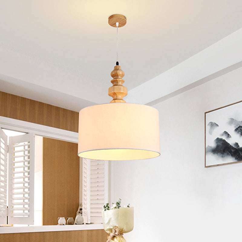 Minimalist 1-Head Hanging Light Fixture White Drum Drop Pendant with Fabric Shade over Dining Table Clearhalo 'Ceiling Lights' 'Modern Pendants' 'Modern' 'Pendant Lights' 'Pendants' Lighting' 729966