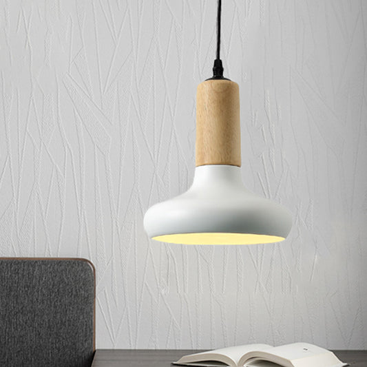 Urn Shape Hanging Light Fixture Nordic Metallic 1 Head White Drop Pendant with Tube Wood Cap White Clearhalo 'Ceiling Lights' 'Modern Pendants' 'Modern' 'Pendant Lights' 'Pendants' Lighting' 729984