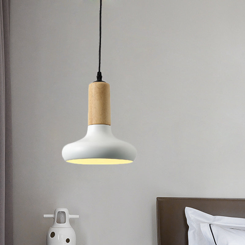 Urn Shape Hanging Light Fixture Nordic Metallic 1 Head White Drop Pendant with Tube Wood Cap Clearhalo 'Ceiling Lights' 'Modern Pendants' 'Modern' 'Pendant Lights' 'Pendants' Lighting' 729985