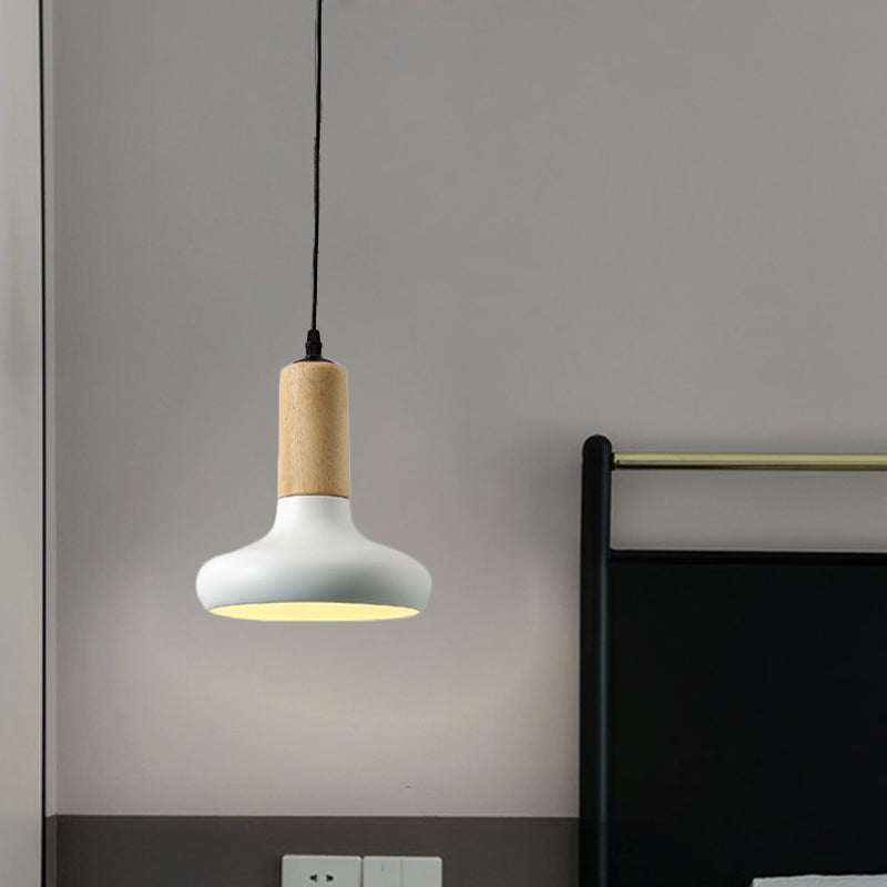 Urn Shape Hanging Light Fixture Nordic Metallic 1 Head White Drop Pendant with Tube Wood Cap Clearhalo 'Ceiling Lights' 'Modern Pendants' 'Modern' 'Pendant Lights' 'Pendants' Lighting' 729986