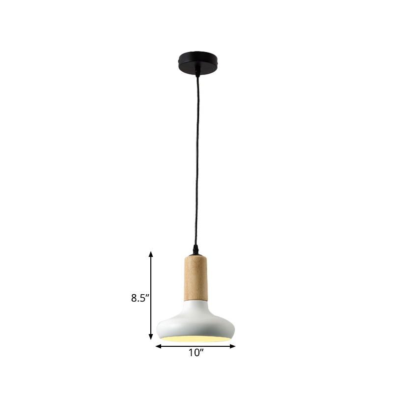 Urn Shape Hanging Light Fixture Nordic Metallic 1 Head White Drop Pendant with Tube Wood Cap Clearhalo 'Ceiling Lights' 'Modern Pendants' 'Modern' 'Pendant Lights' 'Pendants' Lighting' 729988