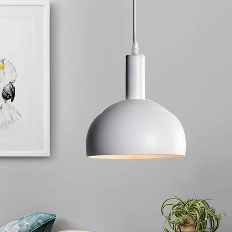 Dome Iron Down Lighting Modern Nordic Style 1 Light Restaurant Hanging Pendant Lamp in White White Clearhalo 'Ceiling Lights' 'Modern Pendants' 'Modern' 'Pendant Lights' 'Pendants' Lighting' 729994