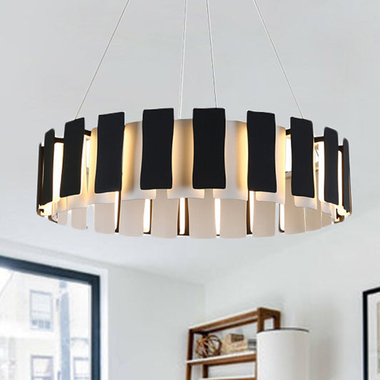 Black Rectangle Panel Hanging Lighting Contemporary LED Metal Drum Chandelier Lamp Black Clearhalo 'Ceiling Lights' 'Chandeliers' 'Modern Chandeliers' 'Modern' Lighting' 730004