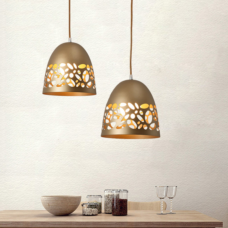 Domed Metal Ceiling Light Post Modern 1-Bulb Gold Finish Pendant with Hollow Out Design Clearhalo 'Ceiling Lights' 'Modern Pendants' 'Modern' 'Pendant Lights' 'Pendants' Lighting' 730010