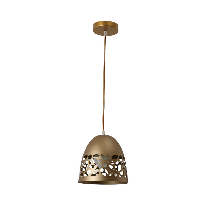 Domed Metal Ceiling Light Post Modern 1-Bulb Gold Finish Pendant with Hollow Out Design Clearhalo 'Ceiling Lights' 'Modern Pendants' 'Modern' 'Pendant Lights' 'Pendants' Lighting' 730012