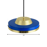 Flying Saucer Pendant Lighting Modernist Metal 1 Head Bedroom LED Ceiling Hang Fixture in Blue and Brass Clearhalo 'Ceiling Lights' 'Modern Pendants' 'Modern' 'Pendant Lights' 'Pendants' Lighting' 730024