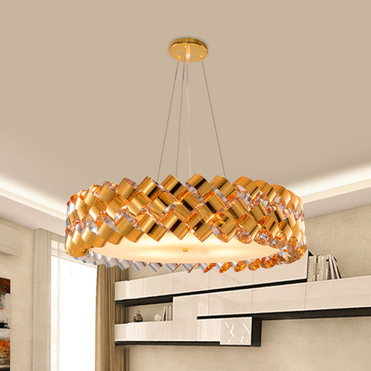 Twisted Panel Living Room Chandelier Metallic 6-Head Contemporary Pendant in Gold with Drum Design Clearhalo 'Ceiling Lights' 'Chandeliers' 'Modern Chandeliers' 'Modern' Lighting' 730031