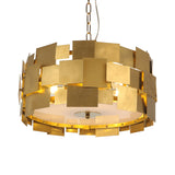 Gold Square Panel Hanging Light Kit Post Modern 6 Bulbs Metallic Drum Ceiling Chandelier Clearhalo 'Ceiling Lights' 'Chandeliers' 'Modern Chandeliers' 'Modern' Lighting' 730038