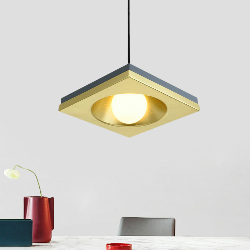 Modernist Concaved Squared Drop Pendant Metal 1 Bulb Bedroom Ceiling Hang Fixture in Blue and Gold Clearhalo 'Ceiling Lights' 'Glass shade' 'Glass' 'Island Lights' 'Modern Pendants' 'Modern' 'Pendant Lights' 'Pendants' Lighting' 730041