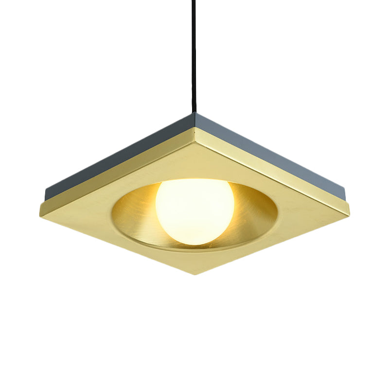 Modernist Concaved Squared Drop Pendant Metal 1 Bulb Bedroom Ceiling Hang Fixture in Blue and Gold Clearhalo 'Ceiling Lights' 'Glass shade' 'Glass' 'Island Lights' 'Modern Pendants' 'Modern' 'Pendant Lights' 'Pendants' Lighting' 730042