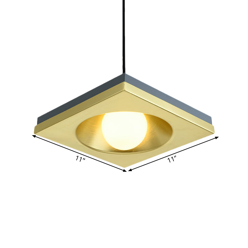 Modernist Concaved Squared Drop Pendant Metal 1 Bulb Bedroom Ceiling Hang Fixture in Blue and Gold Clearhalo 'Ceiling Lights' 'Glass shade' 'Glass' 'Island Lights' 'Modern Pendants' 'Modern' 'Pendant Lights' 'Pendants' Lighting' 730044