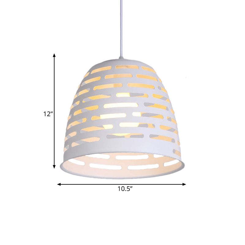 1-Bulb Restaurant Pendant Light Simple White Finish Hanging Lamp Kit with Carving Dome Iron Shade Clearhalo 'Ceiling Lights' 'Modern Pendants' 'Modern' 'Pendant Lights' 'Pendants' Lighting' 730064