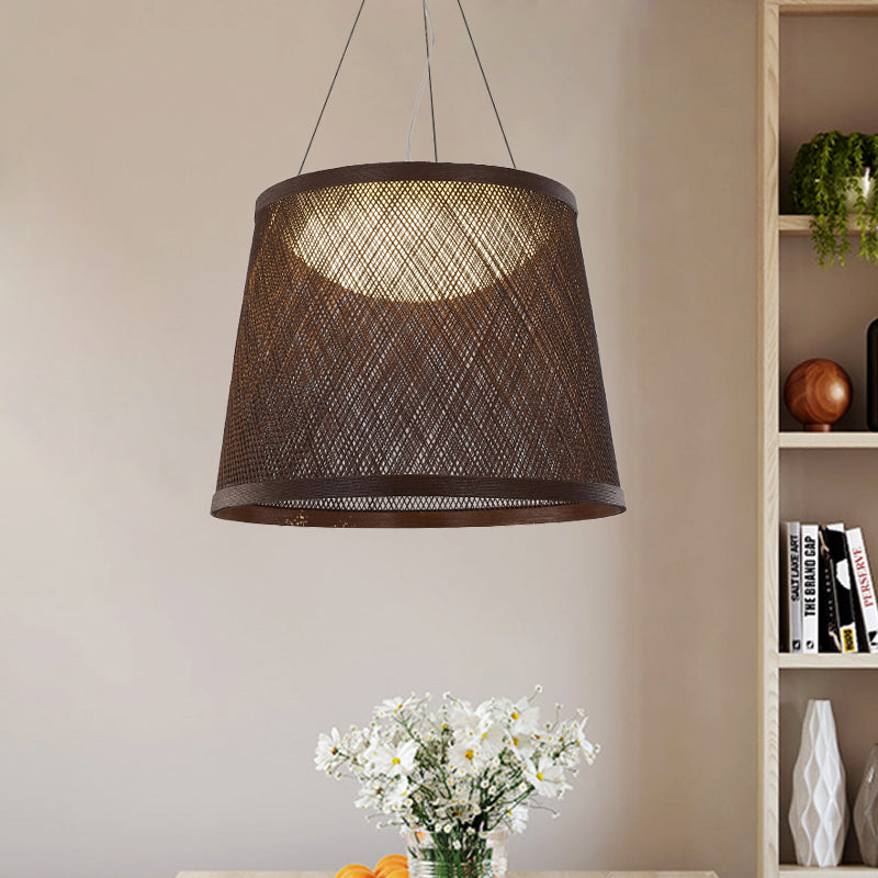 Grass Vine Drum Shape Hanging Light Minimalist 1 Head Pendant Ceiling Lamp in Black over Dining Table Clearhalo 'Ceiling Lights' 'Pendant Lights' 'Pendants' Lighting' 730066