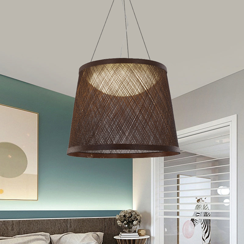 Grass Vine Drum Shape Hanging Light Minimalist 1 Head Pendant Ceiling Lamp in Black over Dining Table Clearhalo 'Ceiling Lights' 'Pendant Lights' 'Pendants' Lighting' 730067