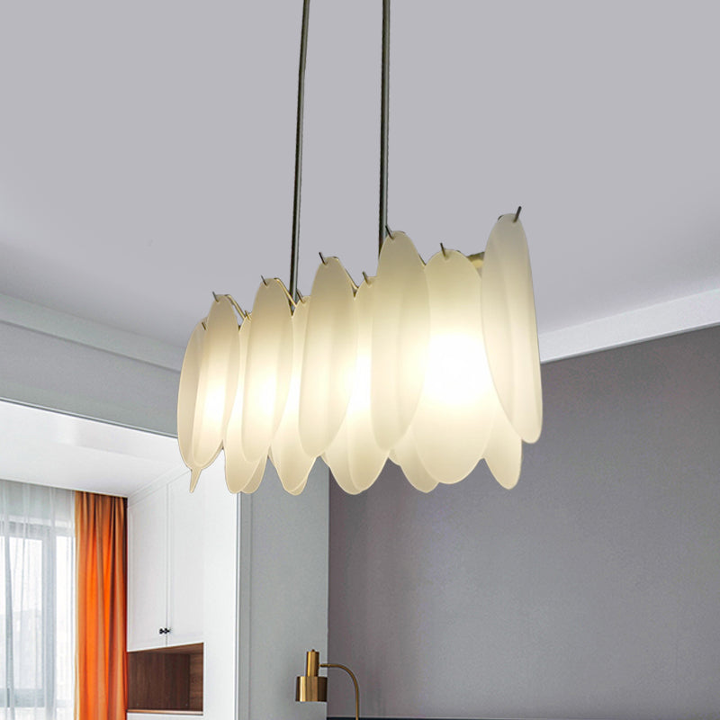 Post Modern Oval Panel Island Pendant Light Milk Glass 4-Light Restaurant Hanging Ceiling Lamp in Gold Clearhalo 'Ceiling Lights' 'Close To Ceiling Lights' 'Glass shade' 'Glass' 'Island Lights' Lighting' 730076