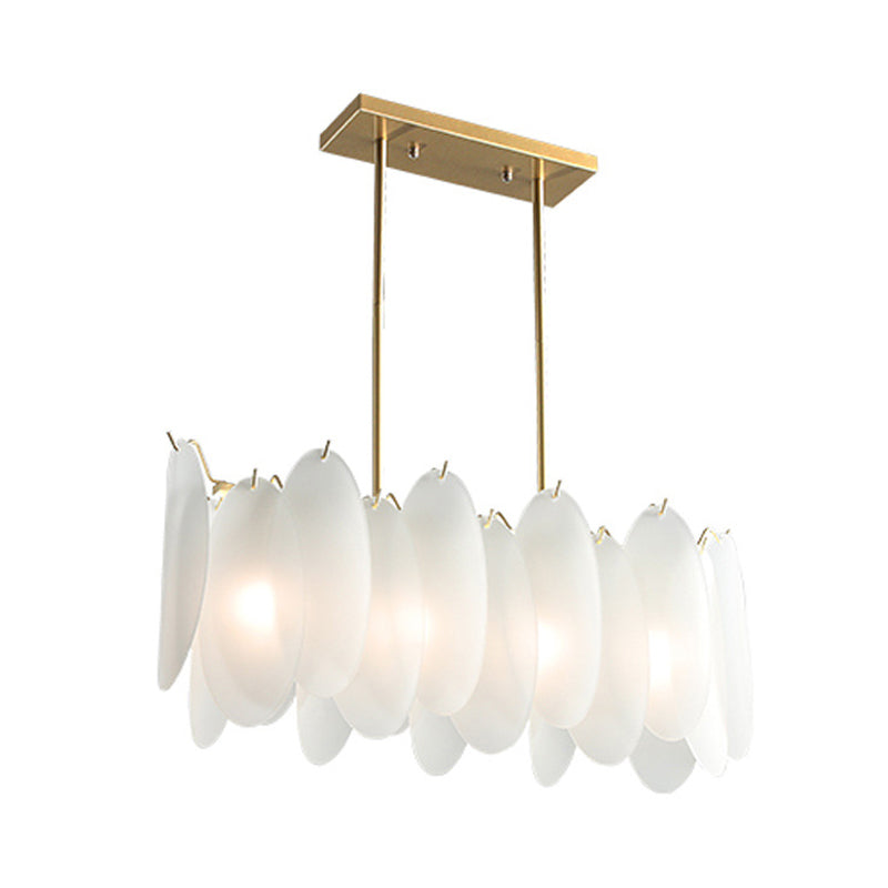 Post Modern Oval Panel Island Pendant Light Milk Glass 4-Light Restaurant Hanging Ceiling Lamp in Gold Clearhalo 'Ceiling Lights' 'Close To Ceiling Lights' 'Glass shade' 'Glass' 'Island Lights' Lighting' 730078