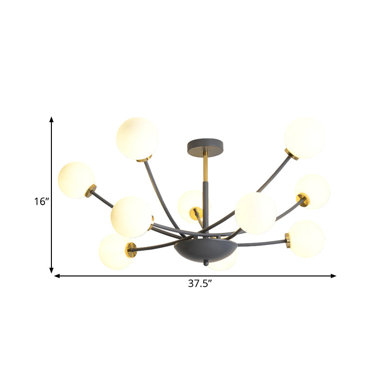 Black Orb Semi Flushmount Light Postmodern 10 Bulbs White Glass LED Sputnik Ceiling Flush Mount Clearhalo 'Ceiling Lights' 'Close To Ceiling Lights' 'Close to ceiling' 'Glass shade' 'Glass' 'Semi-flushmount' Lighting' 730084