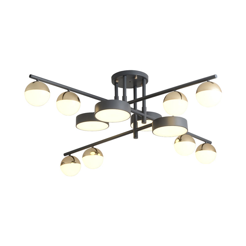 Drum and Ball Semi Flush Mount Light Modernist Metal 12-Head Living Room LED Flush Lamp in Grey Clearhalo 'Ceiling Lights' 'Chandeliers' 'Close To Ceiling Lights' 'Close to ceiling' 'Glass shade' 'Glass' 'Semi-flushmount' Lighting' 730088