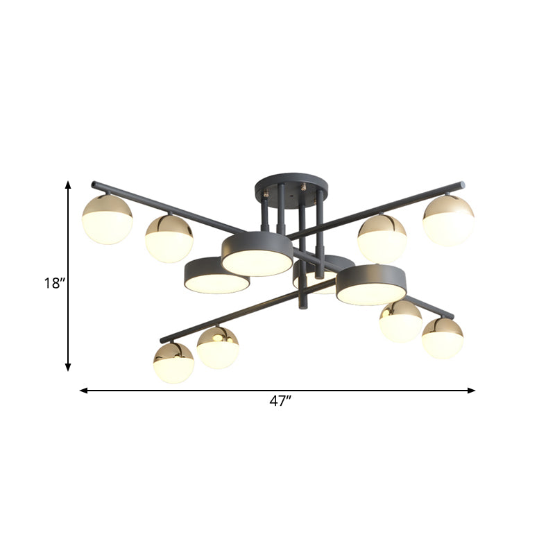 Drum and Ball Semi Flush Mount Light Modernist Metal 12-Head Living Room LED Flush Lamp in Grey Clearhalo 'Ceiling Lights' 'Chandeliers' 'Close To Ceiling Lights' 'Close to ceiling' 'Glass shade' 'Glass' 'Semi-flushmount' Lighting' 730089