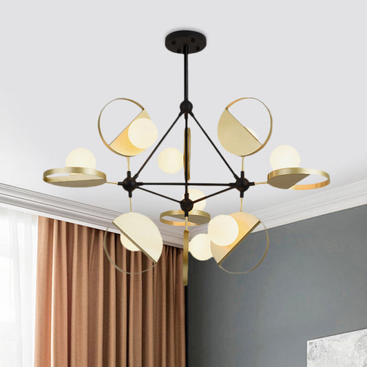 Black and Gold Triangle Frame Flush Light Post-Modern 9 Heads Metal LED Semi Flush Mount Ceiling Lamp Black-Gold Clearhalo 'Ceiling Lights' 'Close To Ceiling Lights' 'Close to ceiling' 'Glass shade' 'Glass' 'Pendant Lights' 'Semi-flushmount' Lighting' 730125
