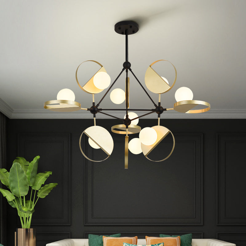 Black and Gold Triangle Frame Flush Light Post-Modern 9 Heads Metal LED Semi Flush Mount Ceiling Lamp Clearhalo 'Ceiling Lights' 'Close To Ceiling Lights' 'Close to ceiling' 'Glass shade' 'Glass' 'Pendant Lights' 'Semi-flushmount' Lighting' 730126