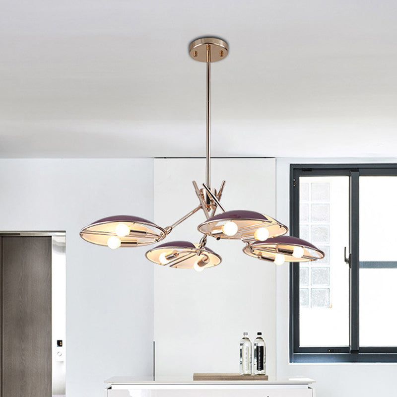 Contemporary Flat Dome Hanging Light Metallic 8 Lights Living Room Ceiling Chandelier in Purple Clearhalo 'Ceiling Lights' 'Chandeliers' 'Modern Chandeliers' 'Modern' Lighting' 730131